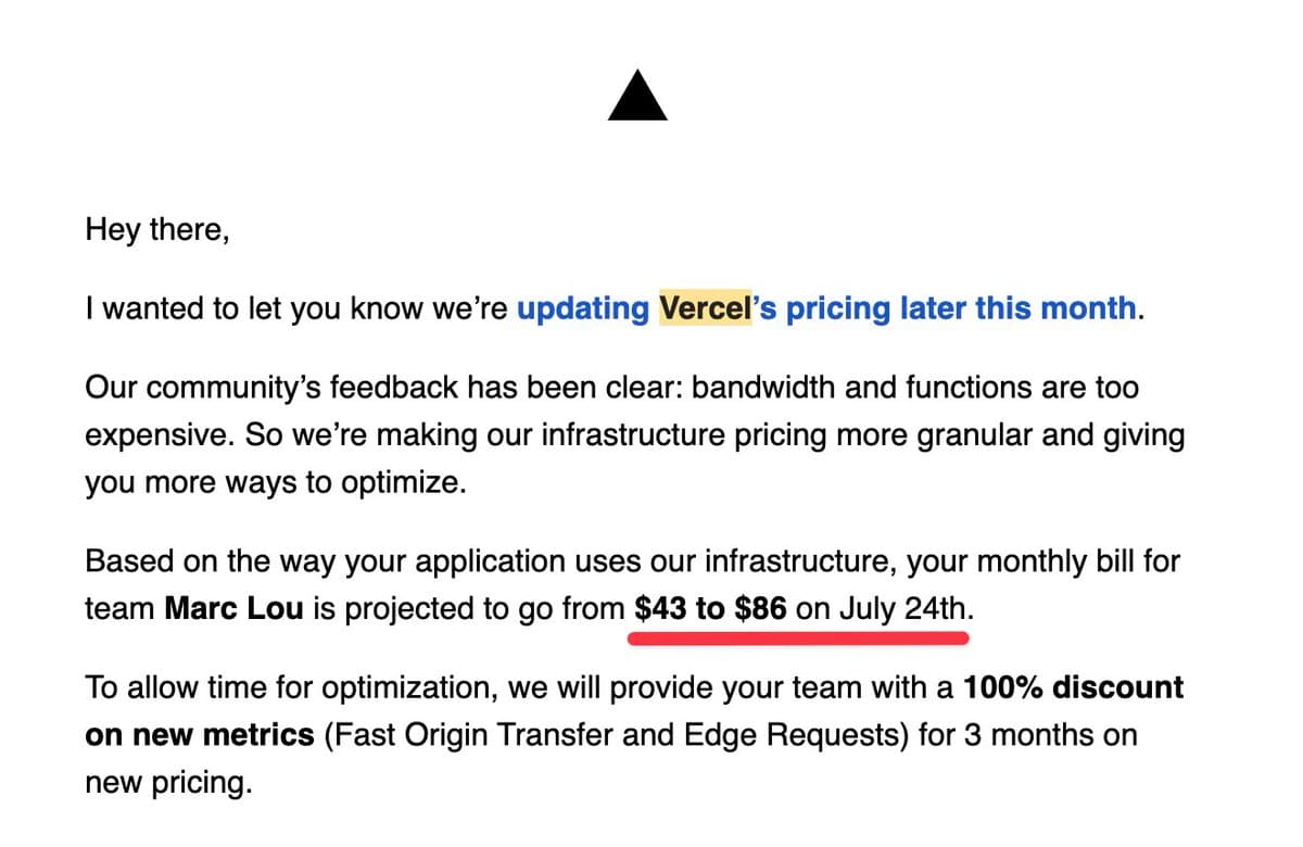 Vercel is doubling my monthly bill from $43 to $86