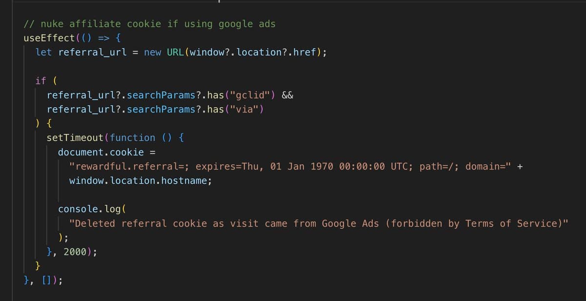 Nuke the affiliate cookie when affiliates run Google Ads