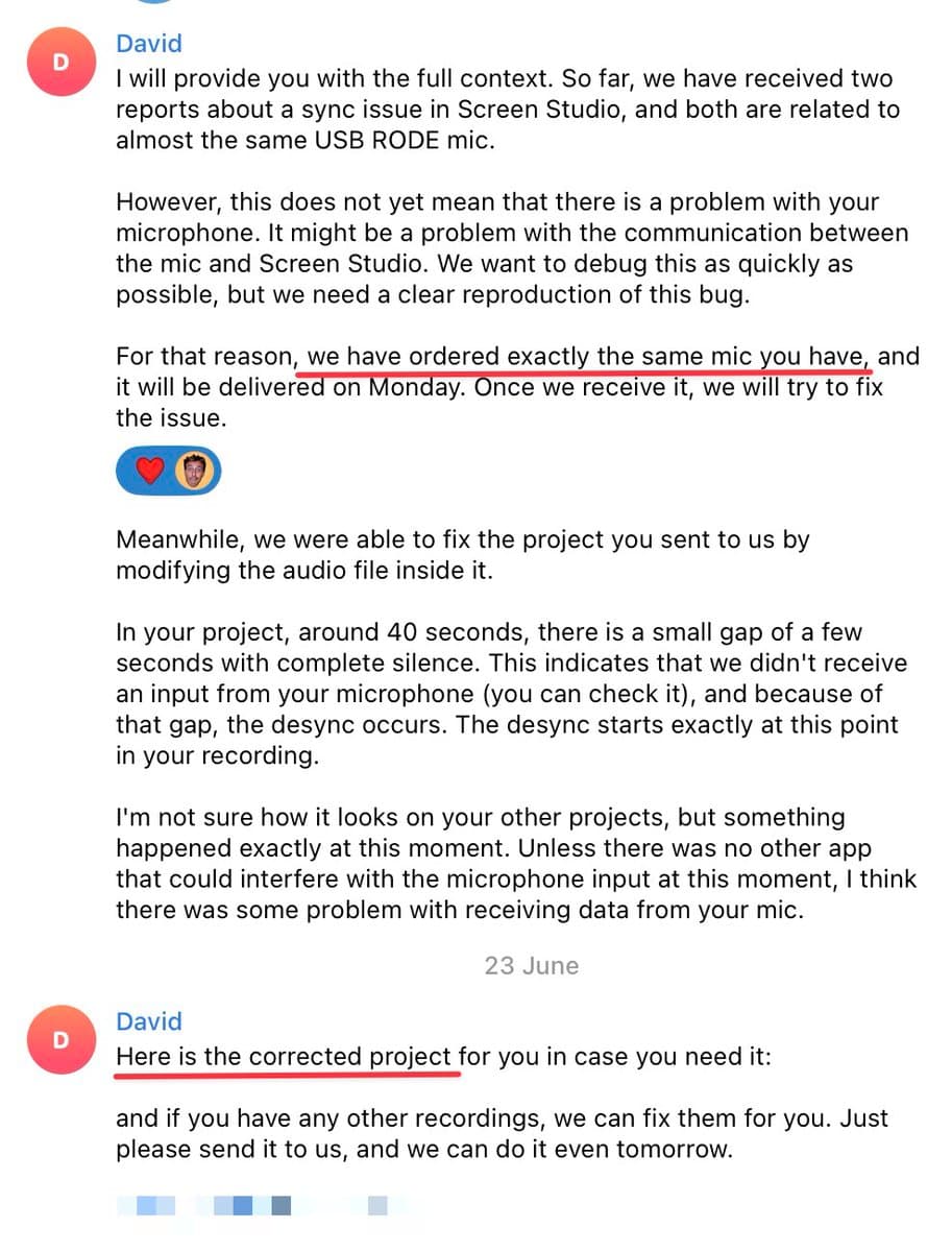 Screen Studio bought my same mic to fix a bug