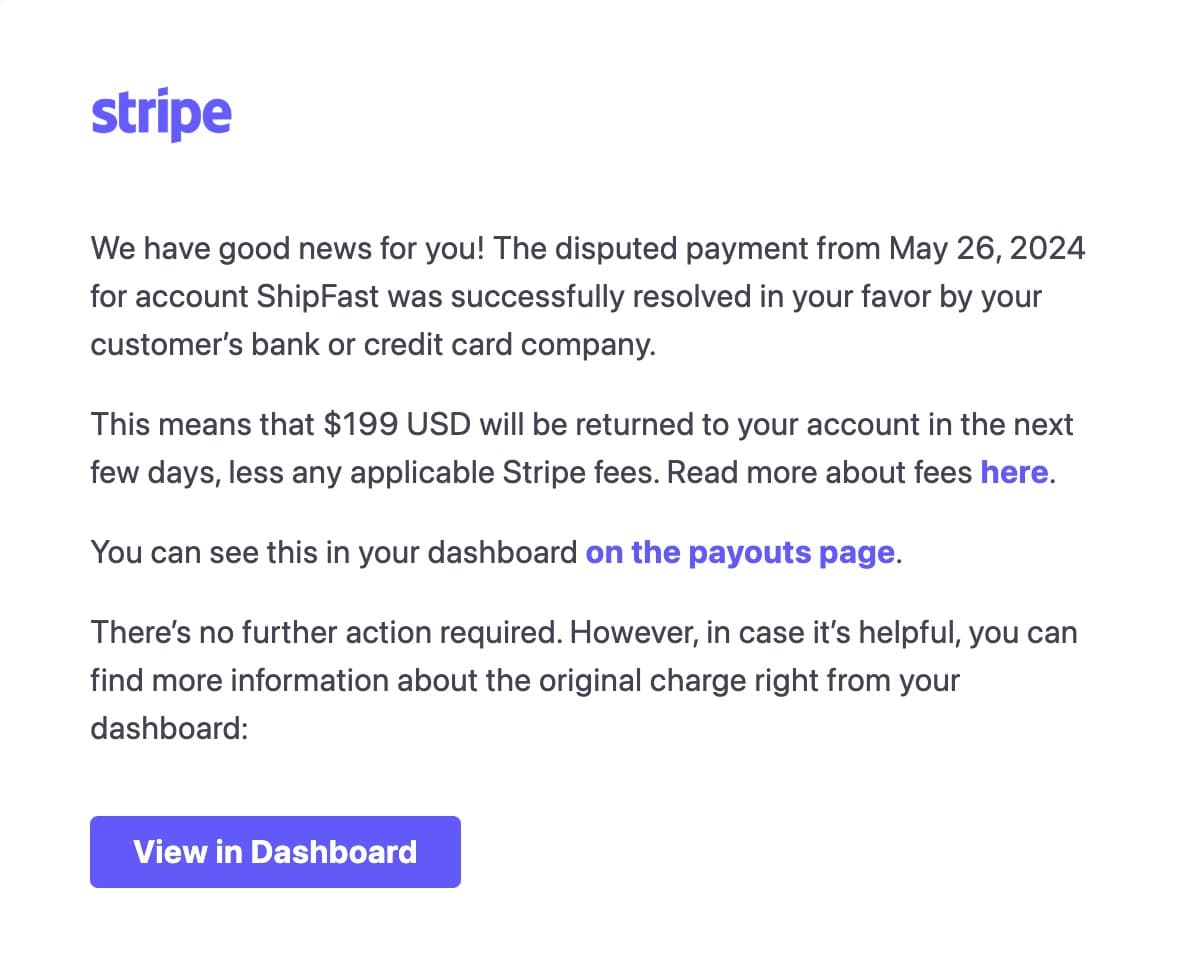 I won my first Stripe dispute
