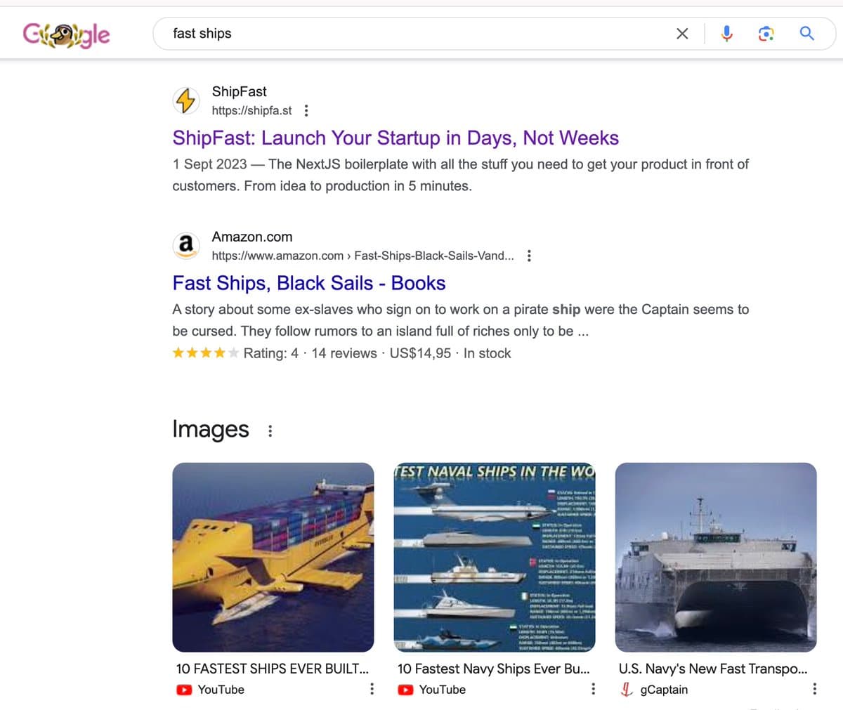 ShipFast ranks #1 on Google for fast ships