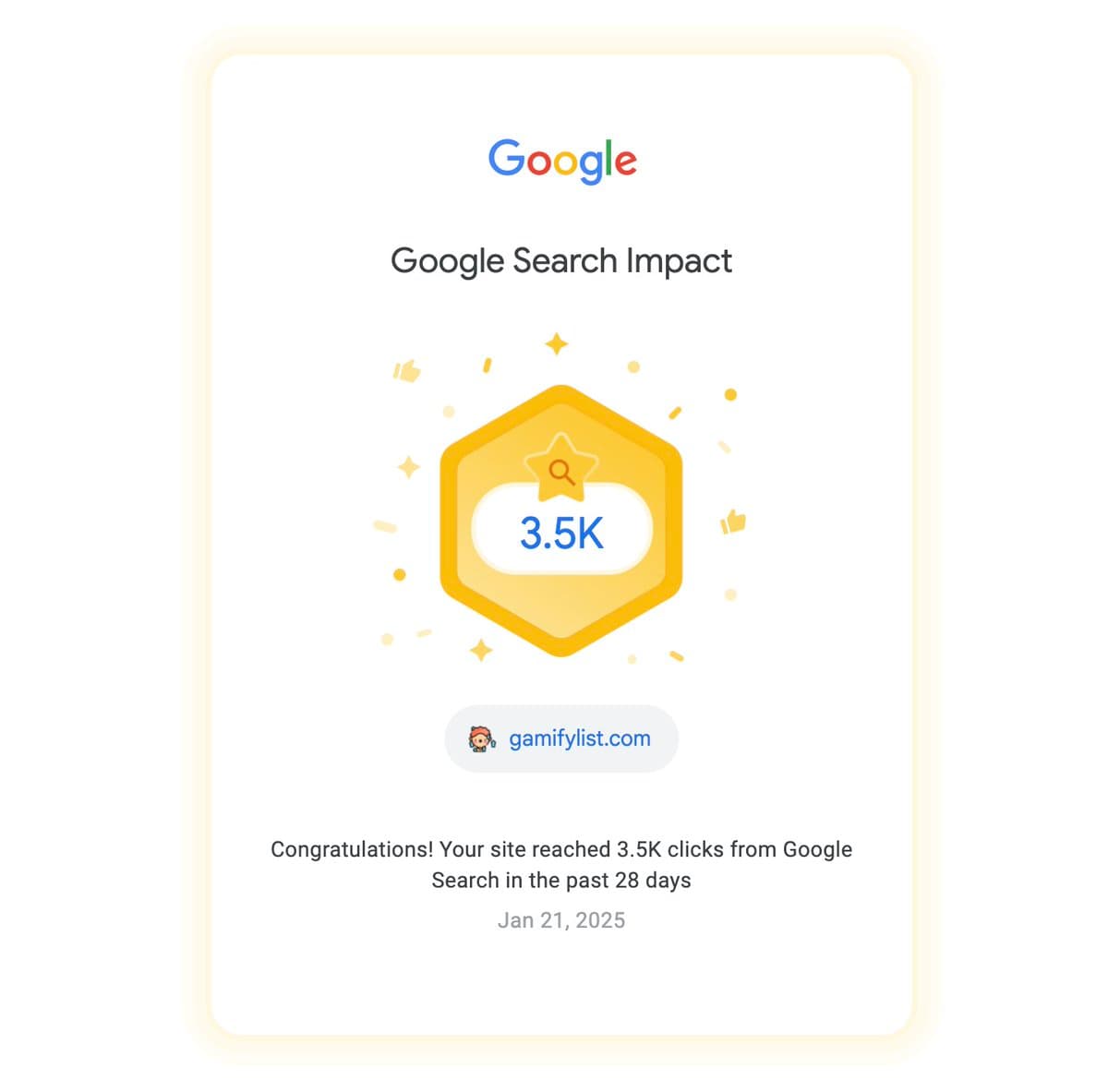 gamifylist.com got 3.5K clicks from Google Search in 28 days