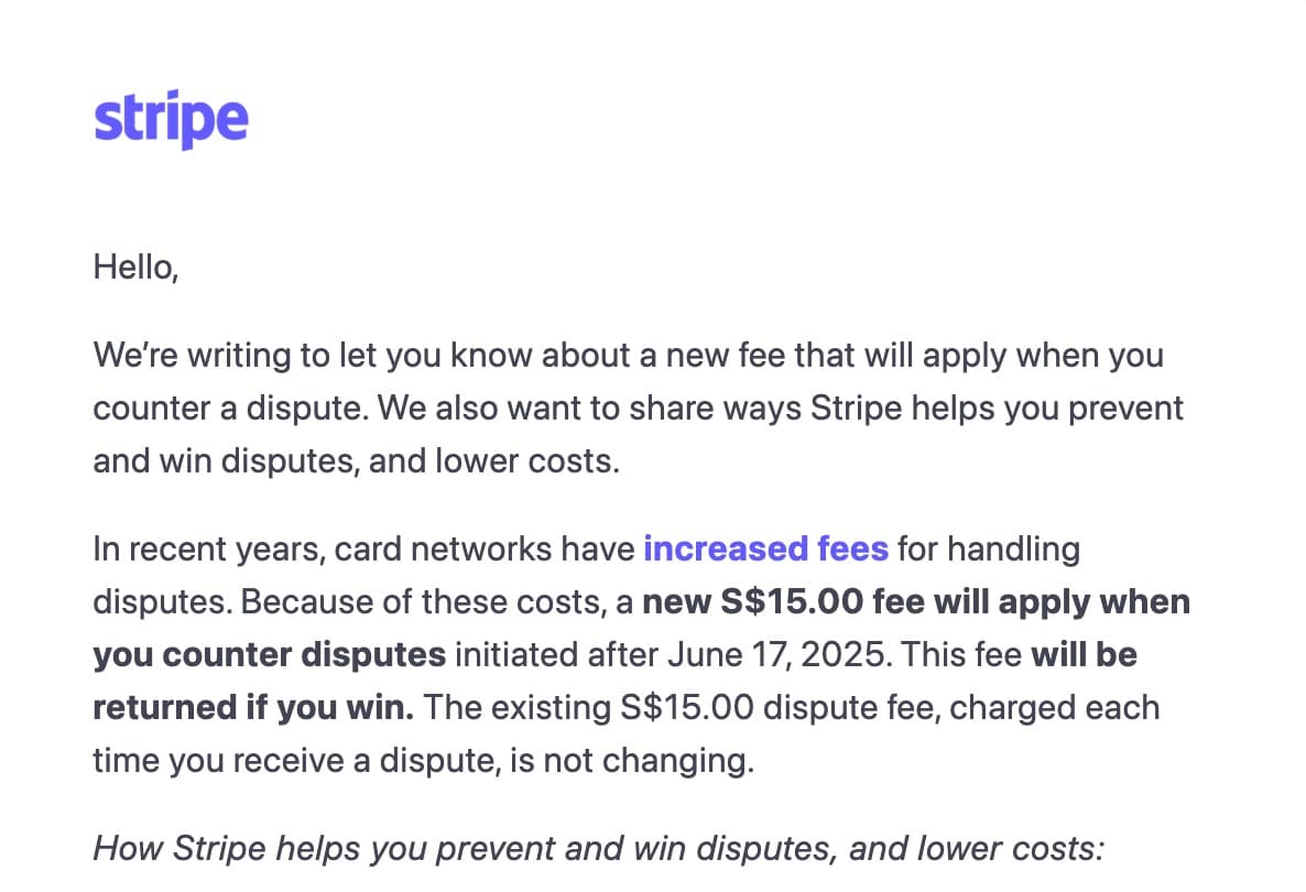 A Stripe dispute now costs me -$30