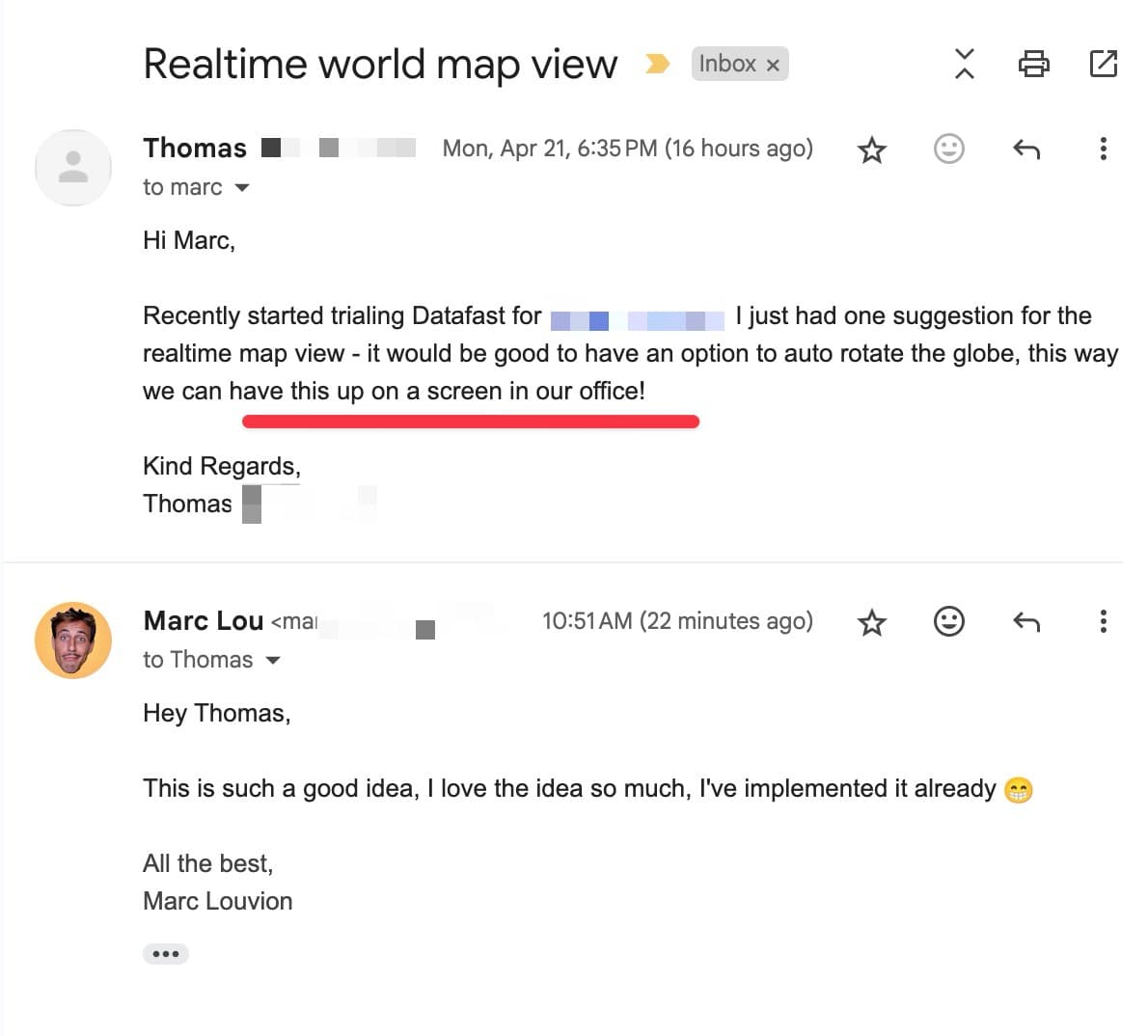 I implemented a Datafast customer suggestion in 22 minutes