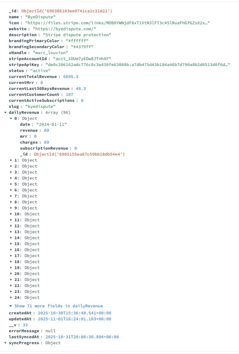 For instance, this is everything I store for this startup of mine: trustmrr.com/startup/byedis…
