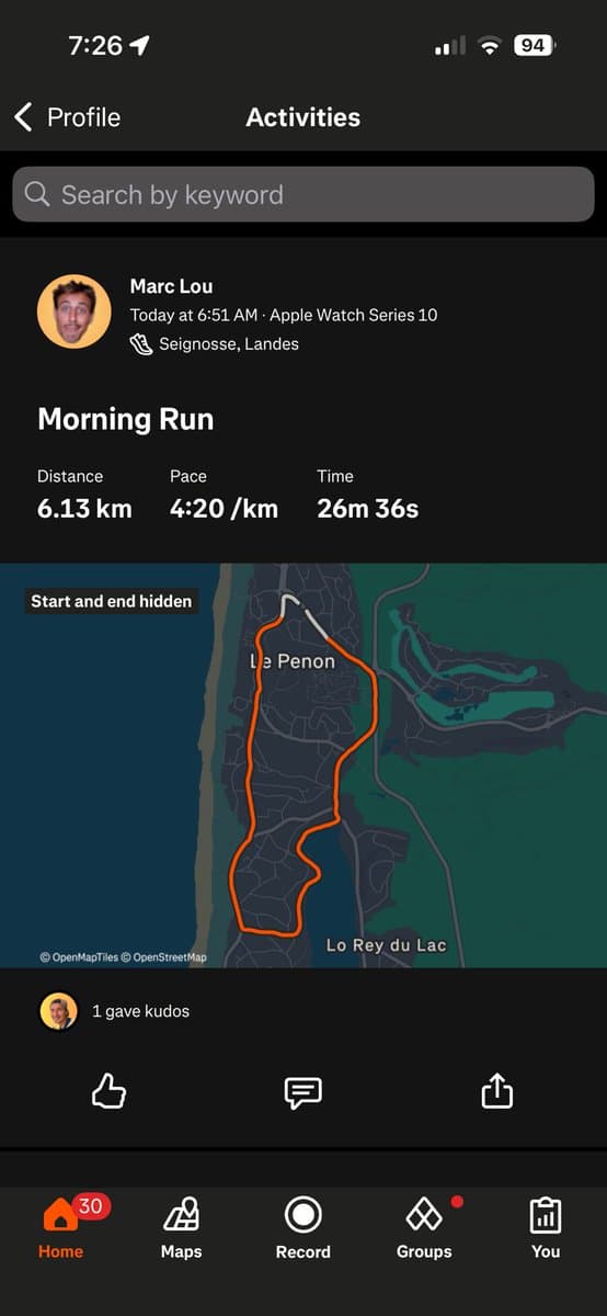Day 15: I wanted to push to 4:00min/km but for some reason it’s harder in the morning. I think I should snack some carbs…