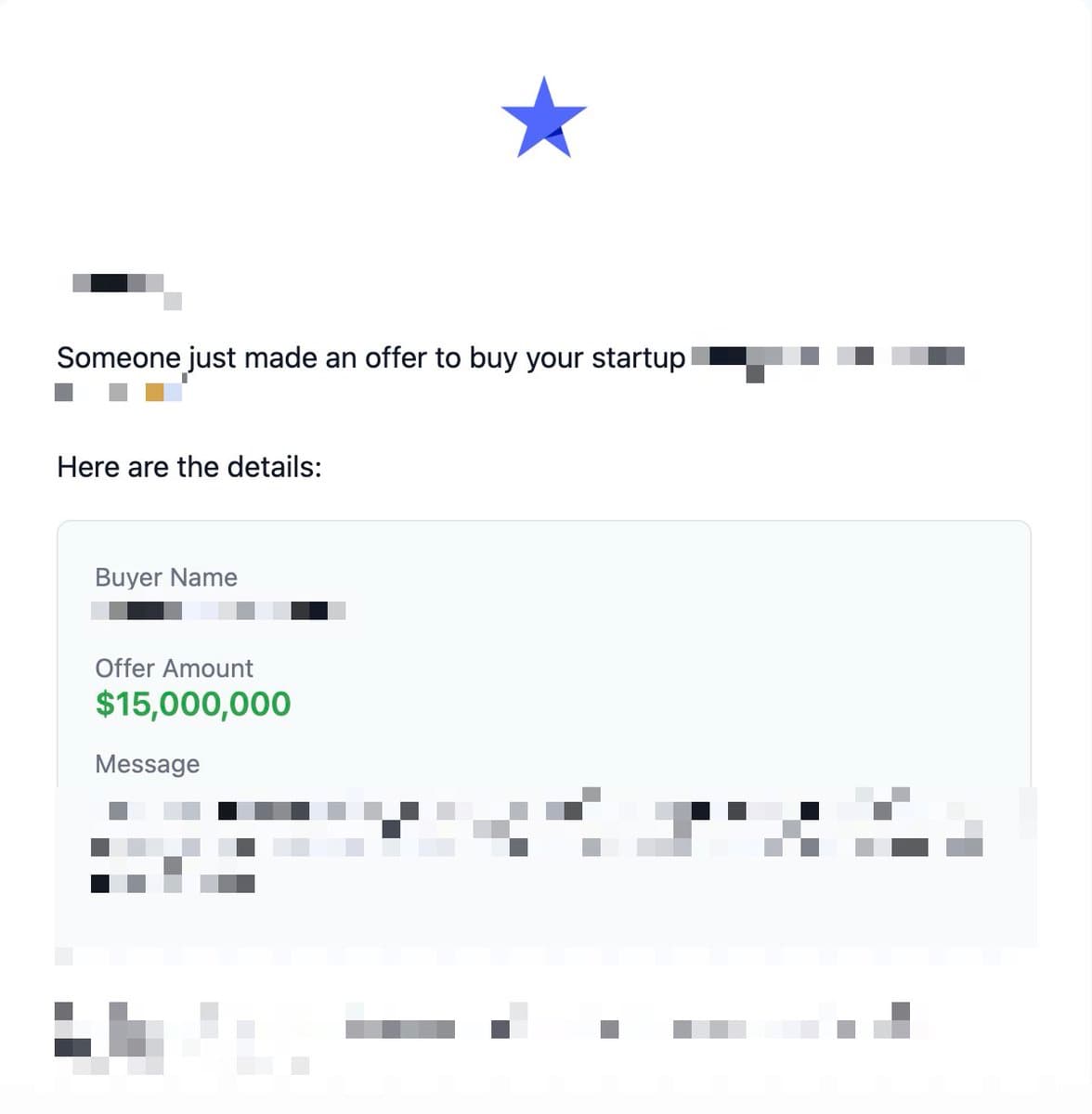 I saw an offer for $15,000,000 from an M&A firm