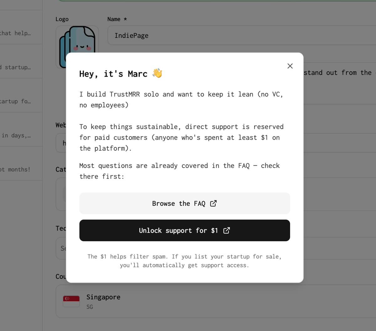 I made TrustMRR support paid customers only