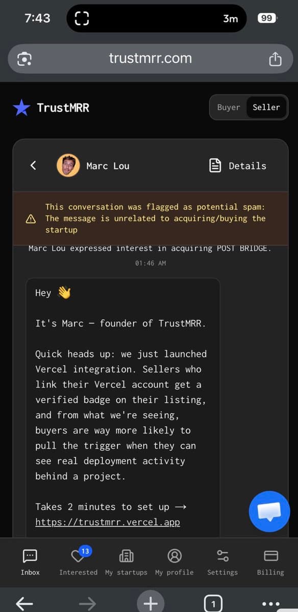A scammer pretended to be me on TrustMRR