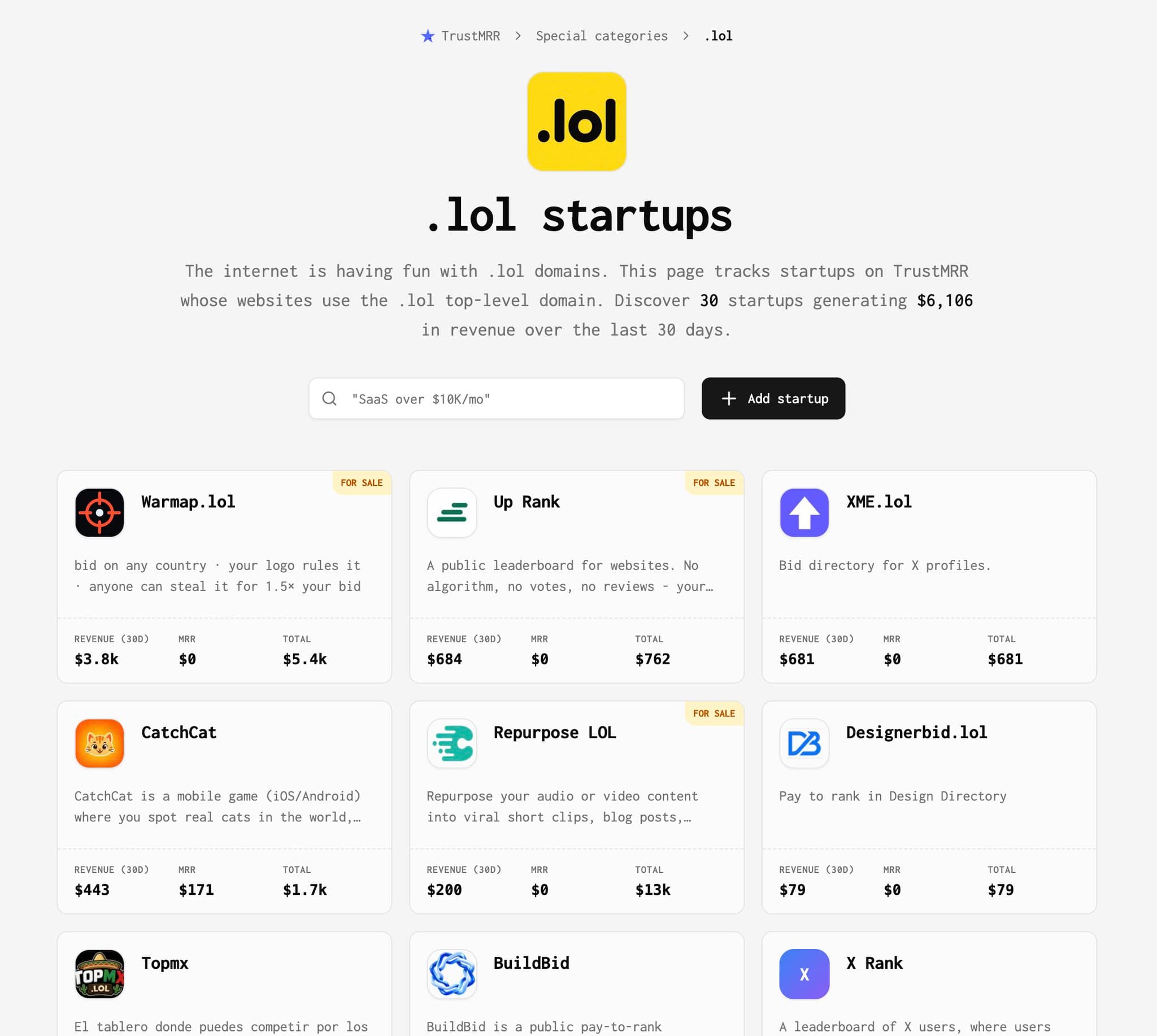 I made a directory of .lol bid-to-rank websites