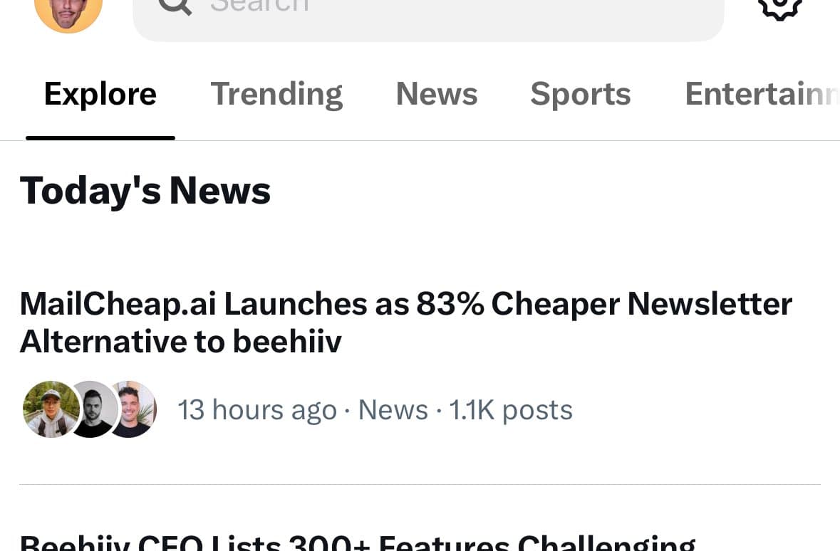 MailCheap made Today's News as an 83% cheaper beehiiv alternative